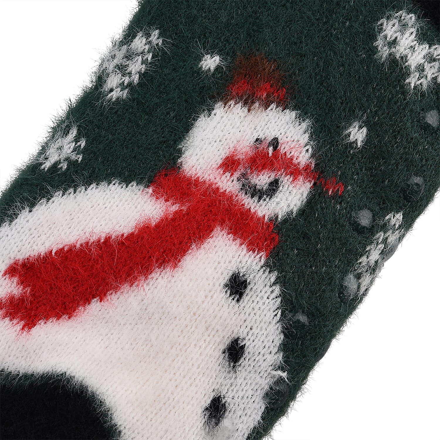 Christmas Snowman Design Warm Sherpa Socks - Dark Green