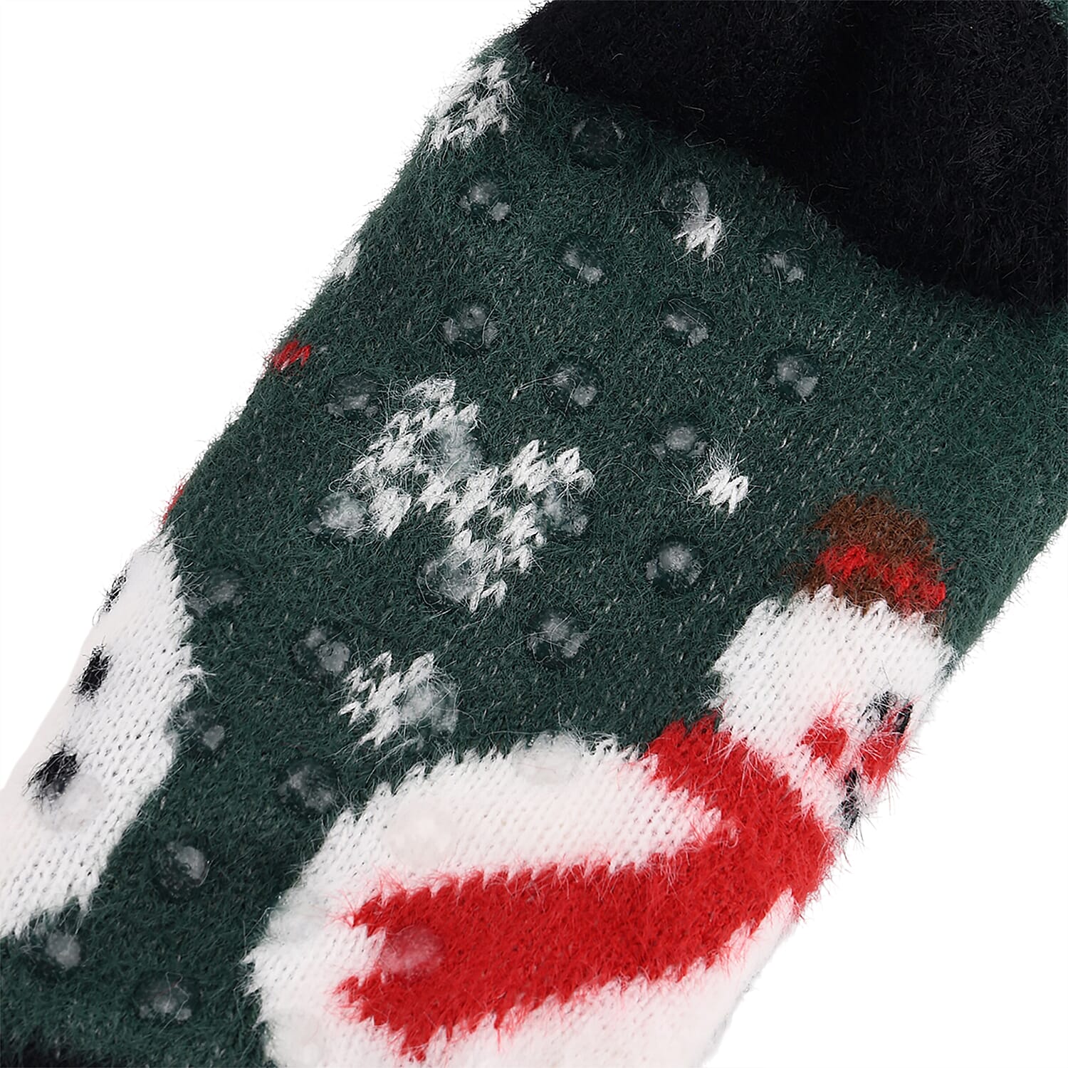 Christmas Snowman Design Warm Sherpa Socks - Dark Green