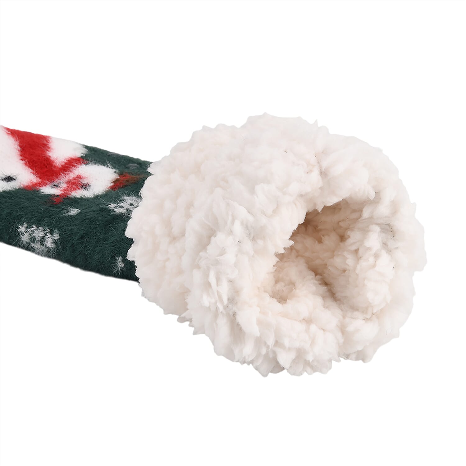Christmas Snowman Design Warm Sherpa Socks - Dark Green