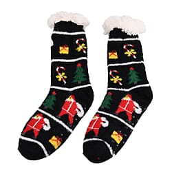 Christmas Pattern Warm Sherpa Socks - Black &amp; Pink