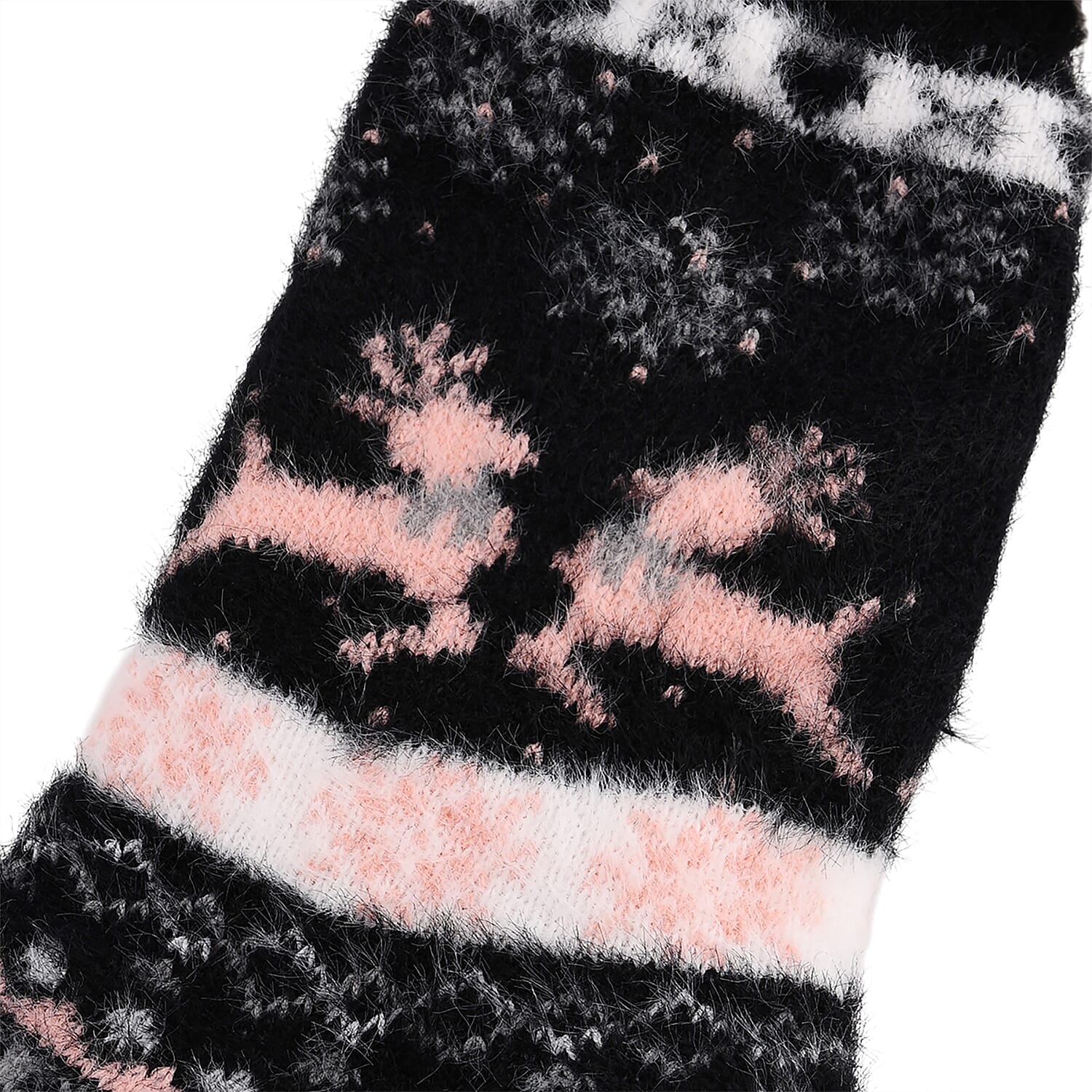 Christmas Pattern Warm Sherpa Socks - Black & Pink
