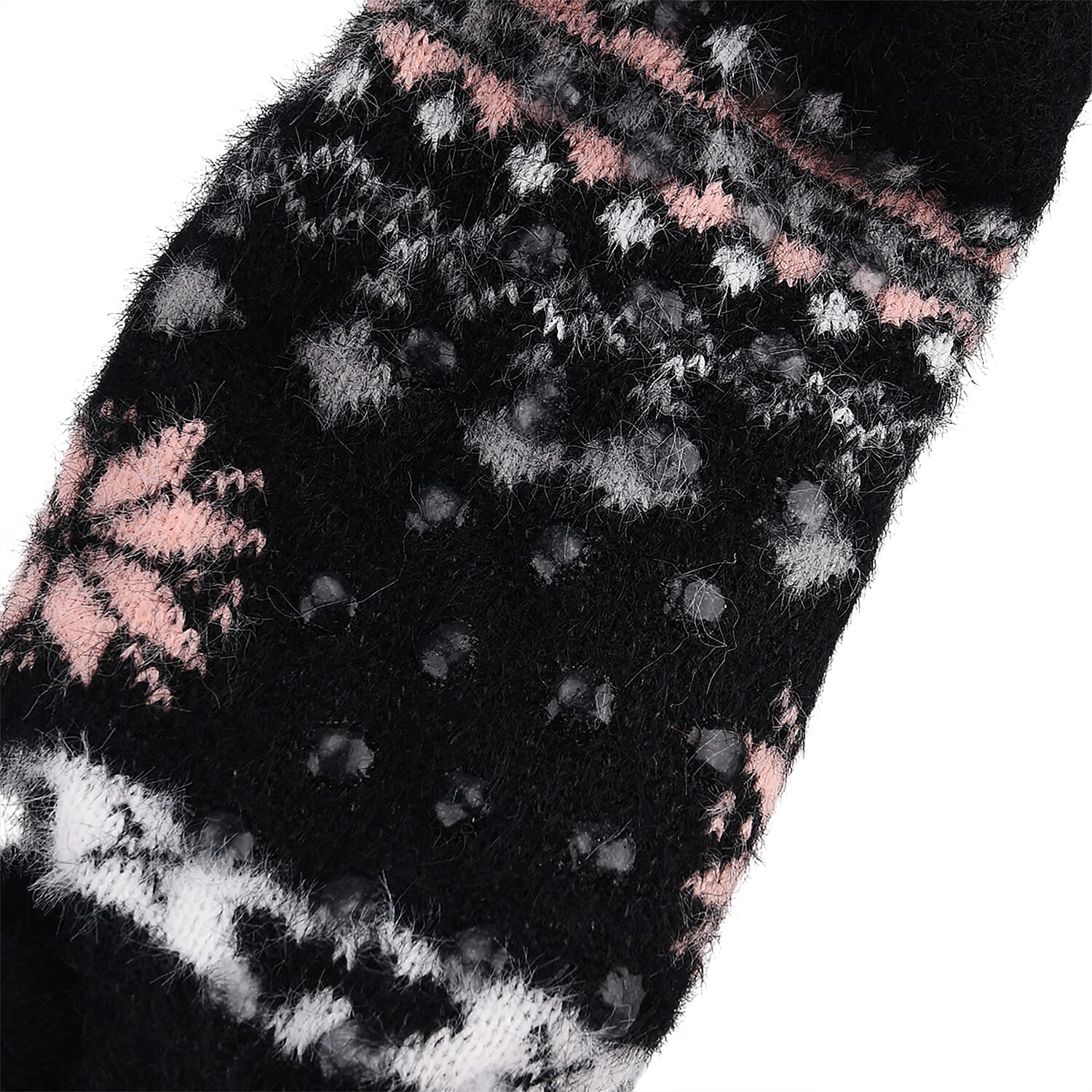 Christmas Pattern Warm Sherpa Socks - Black & Pink