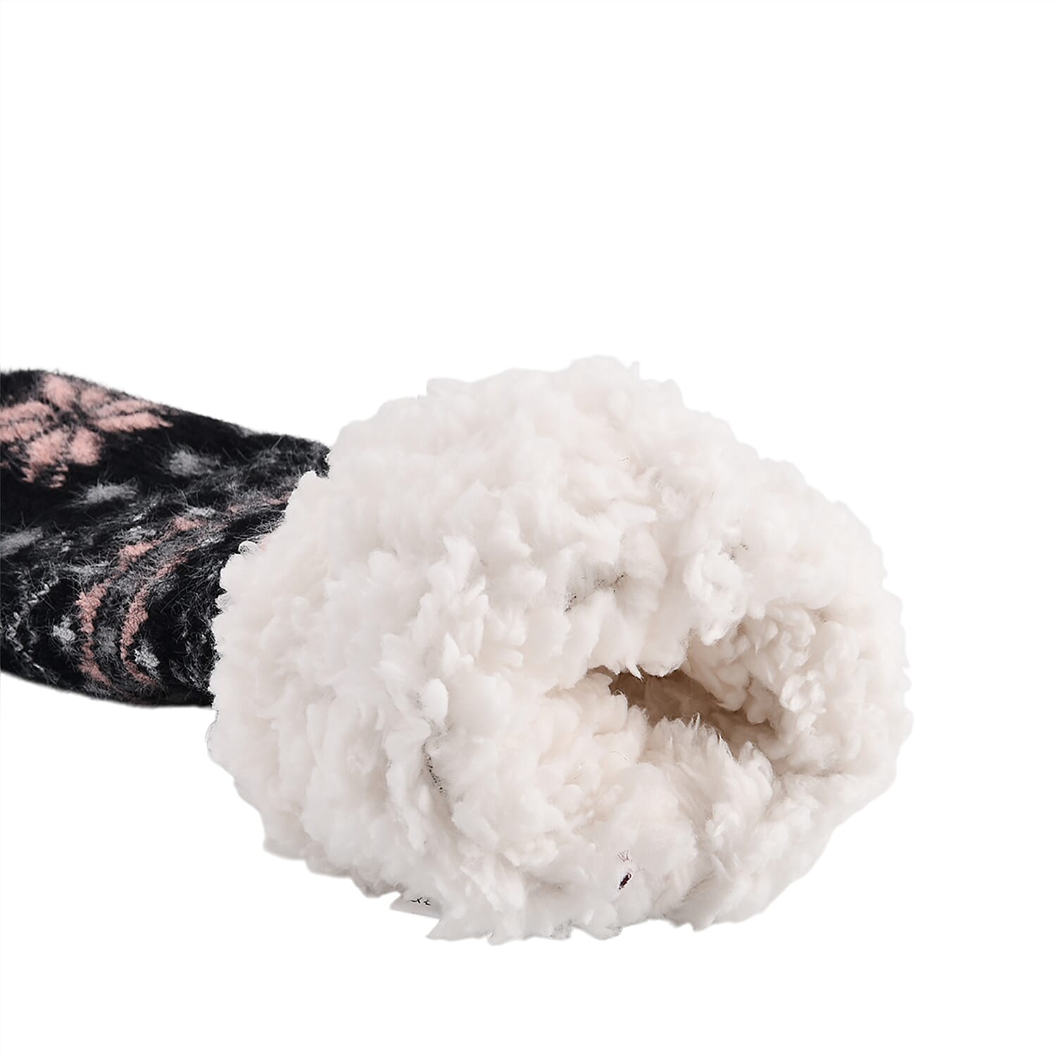 Christmas Pattern Warm Sherpa Socks - Black & Pink