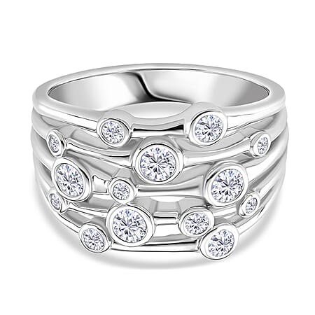 D'joy RADIANTA GRA Certified Moissanite Bubble Ring in Rhodium Overlay Sterling Silver (VVS1-D)