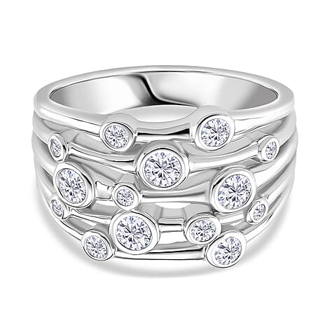 RADIANTA Moissanite - GRA Certified D-VVS1 Moissanite Ring in Rhodium Overlay Sterling Silver, Silver Wt. 6.20 Gms.