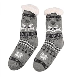 Christmas Pattern Warm Sherpa Socks - Black &amp; Pink