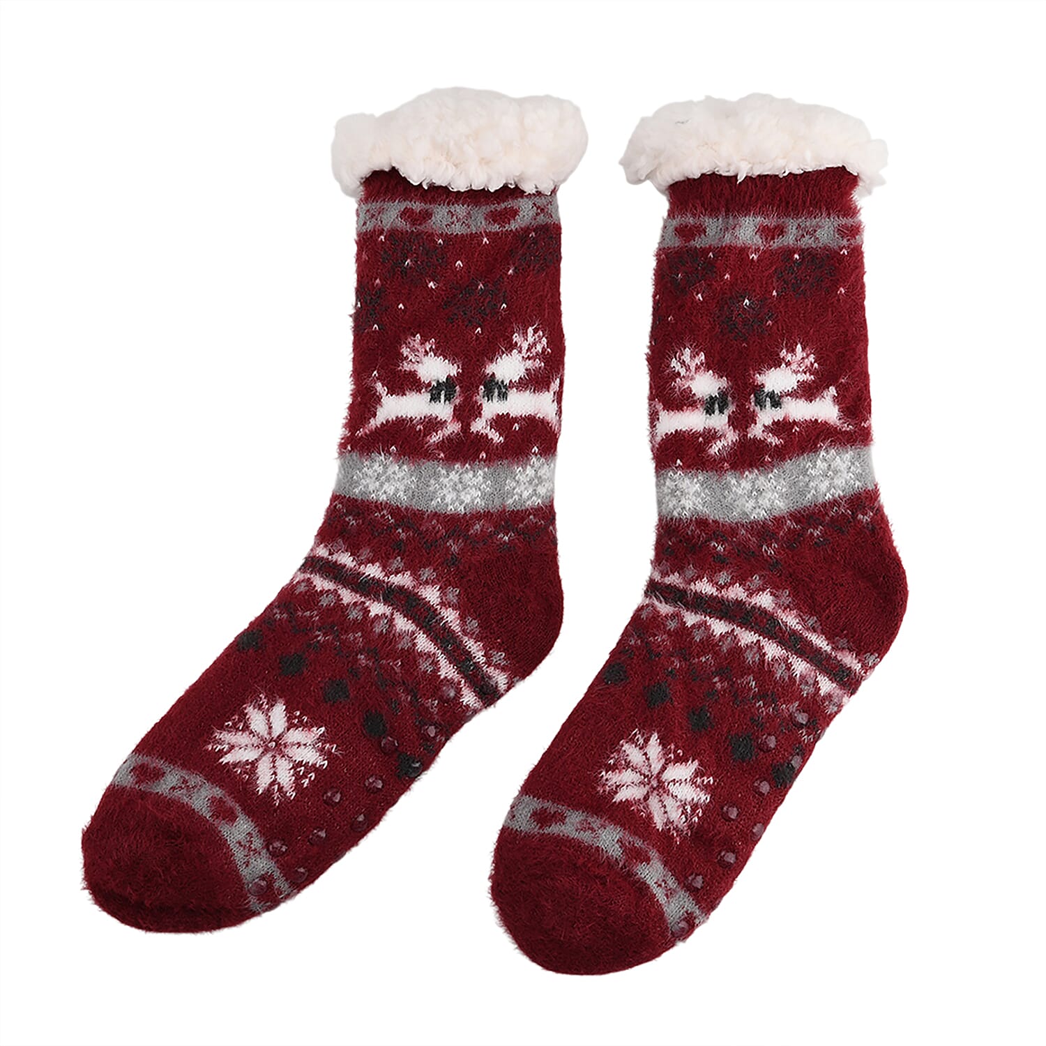 Christmas Pattern Warm Sherpa Socks - Red