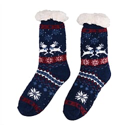 Christmas Pattern Warm Sherpa Socks - Black &amp; Pink