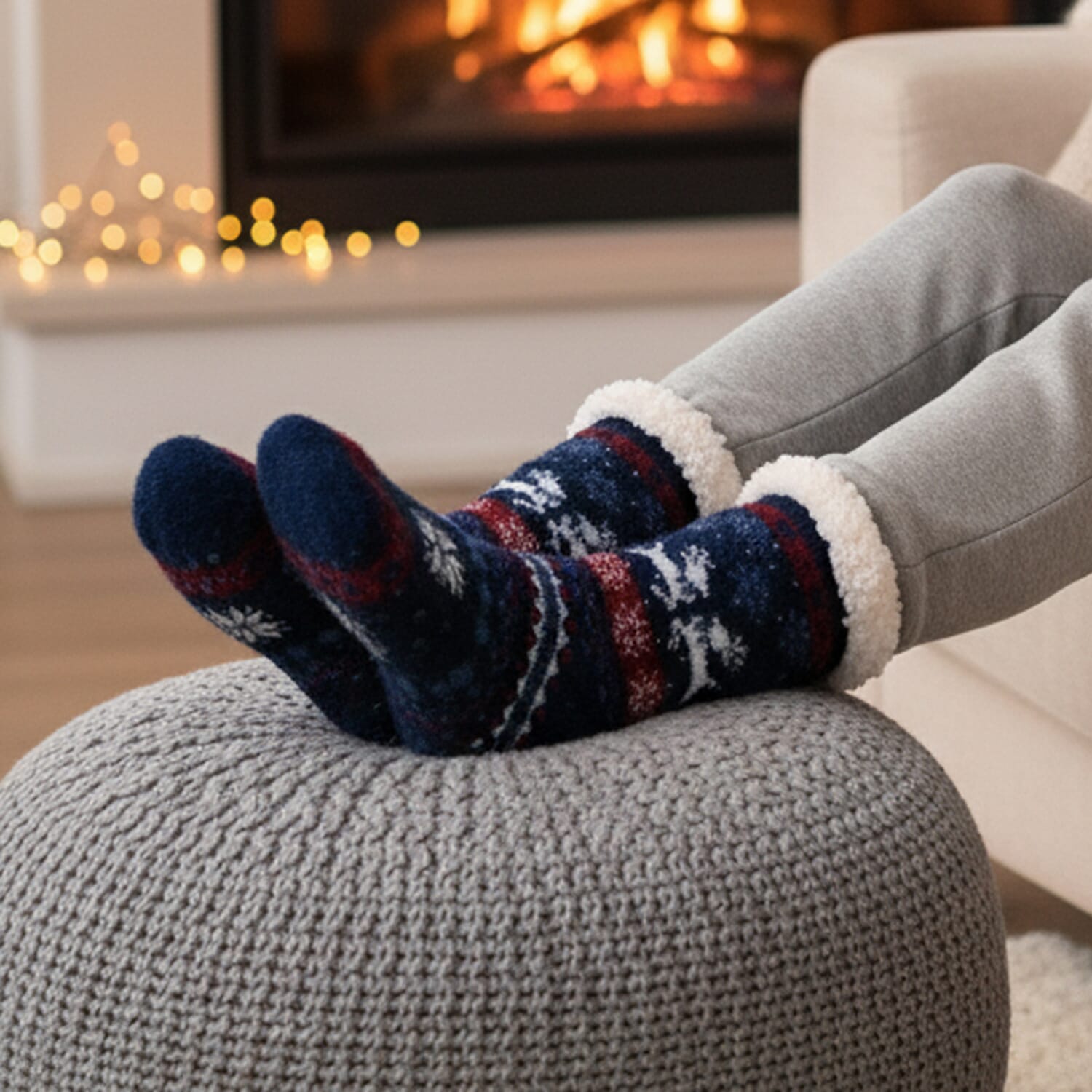 Christmas Pattern Warm Sherpa Socks - Blue