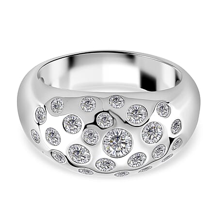 D'joy RADIANTA GRA Certified 1.28 Ct. Moissanite Dome Ring in Rhodium Overlay Sterling Silver (VVS1-D)