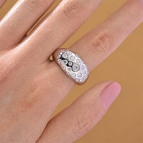 RADIANTA Moissanite - GRA Certified (VVS1-D) Moissanite Ring in Rhodium Overlay Sterling Silver 1.28 Ct, Silver Wt. 7.80 Gms.