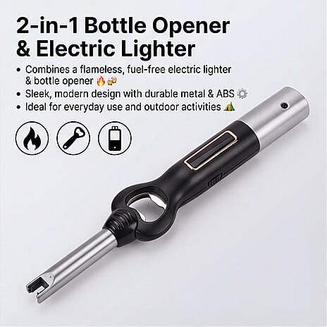 2-in-1 Bottle Opener - Electronic Lighter with Display - Silver