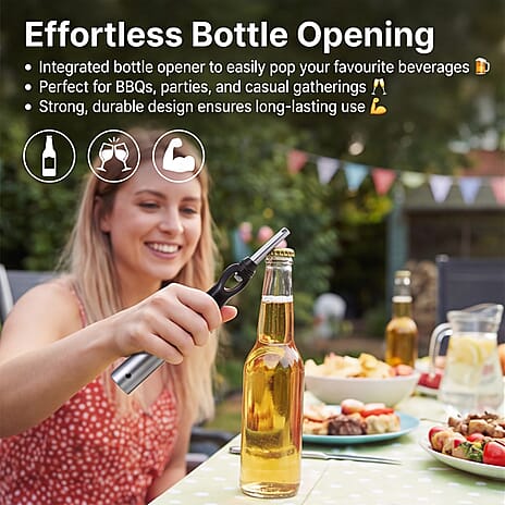 2-in-1 Bottle Opener - Electronic Lighter with Display - Silver