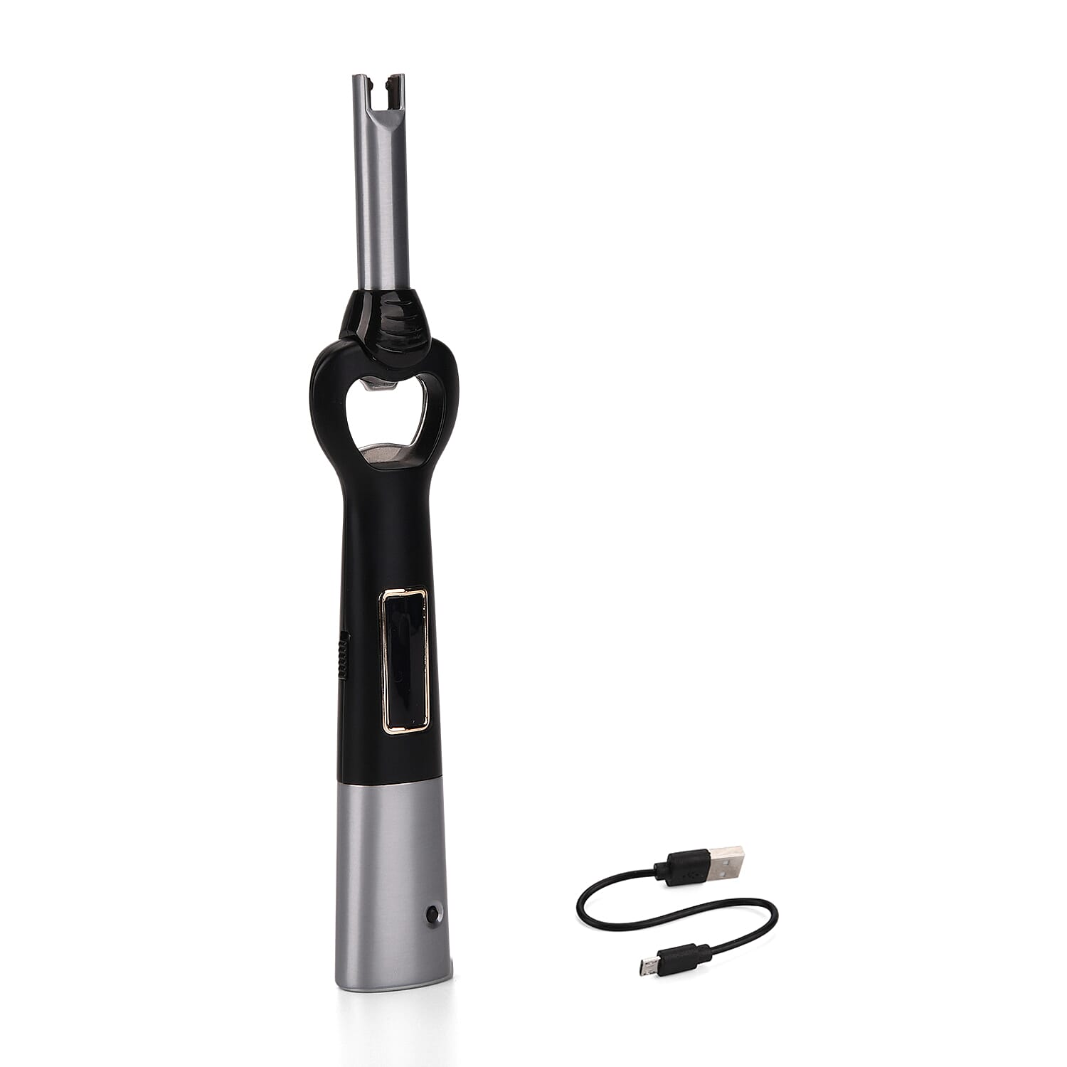 2-in-1 Bottle Opener - Electronic Lighter with Display - Silver