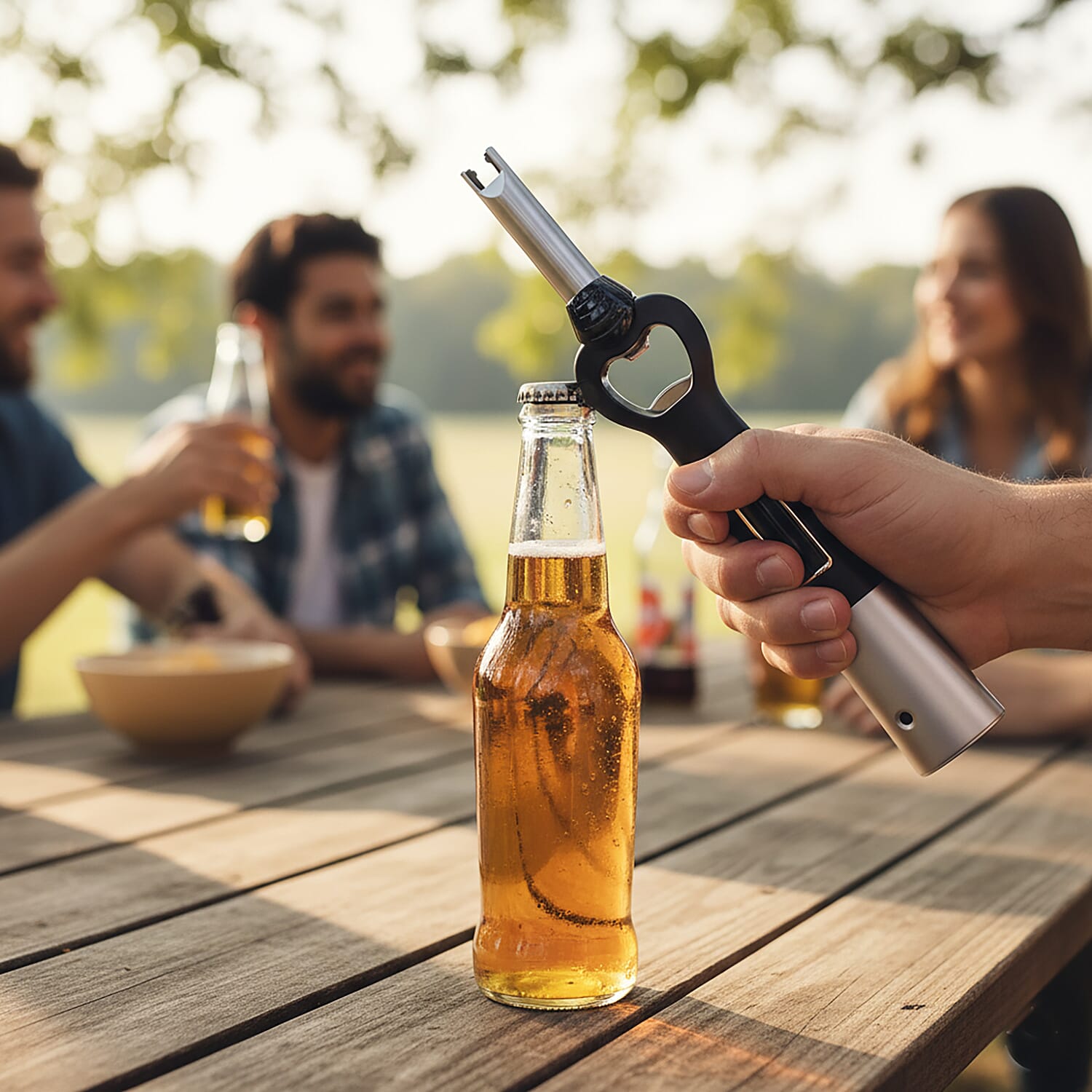 2-in-1 Bottle Opener - Electronic Lighter with Display - Silver