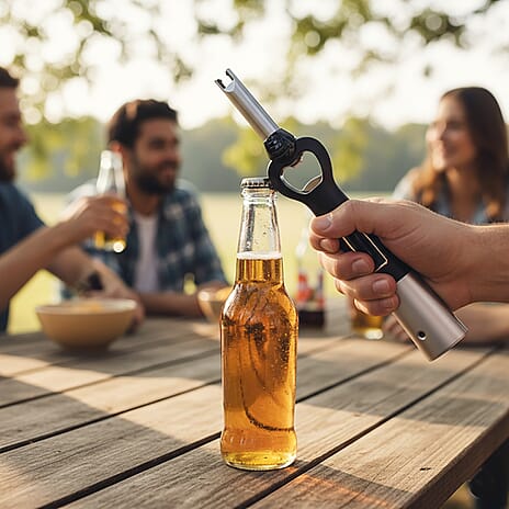 2-in-1 Bottle Opener - Electronic Lighter with Display - Silver