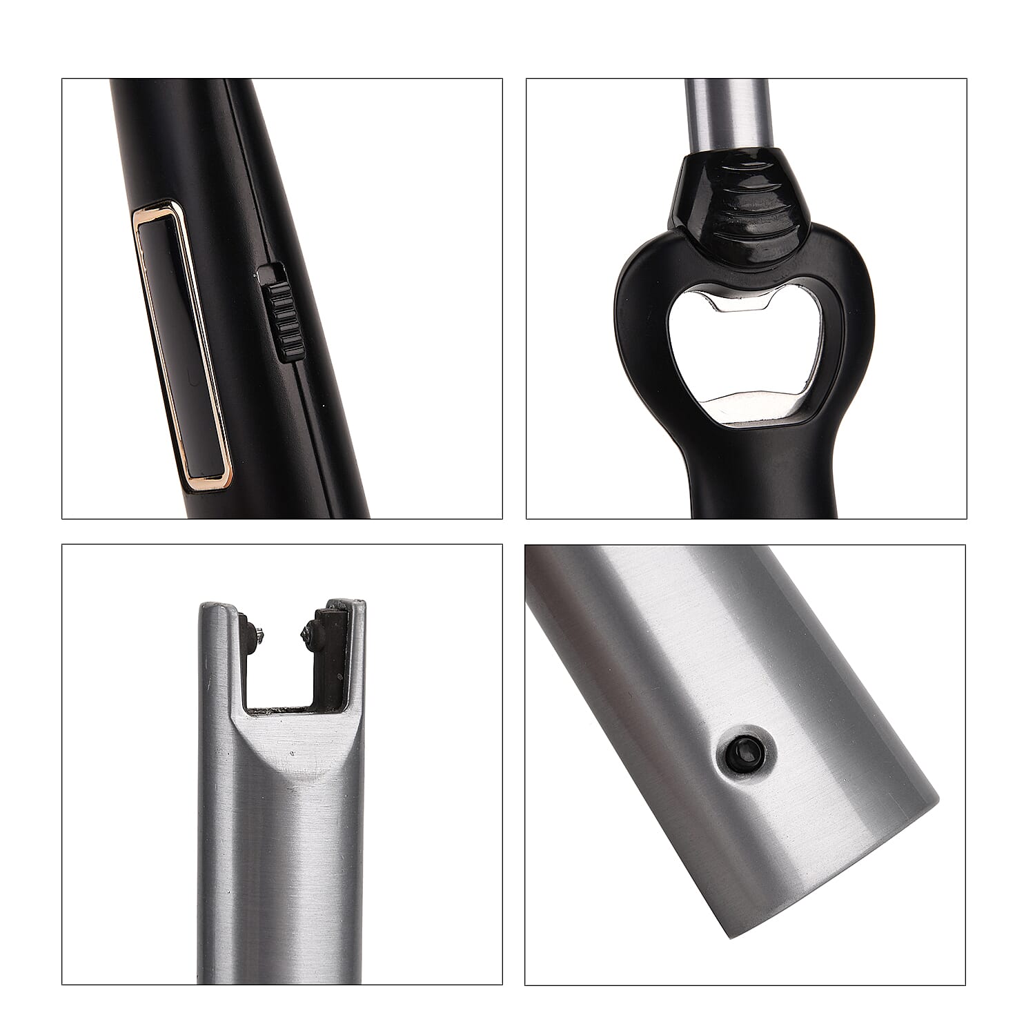 2-in-1 Bottle Opener - Electronic Lighter with Display - Silver