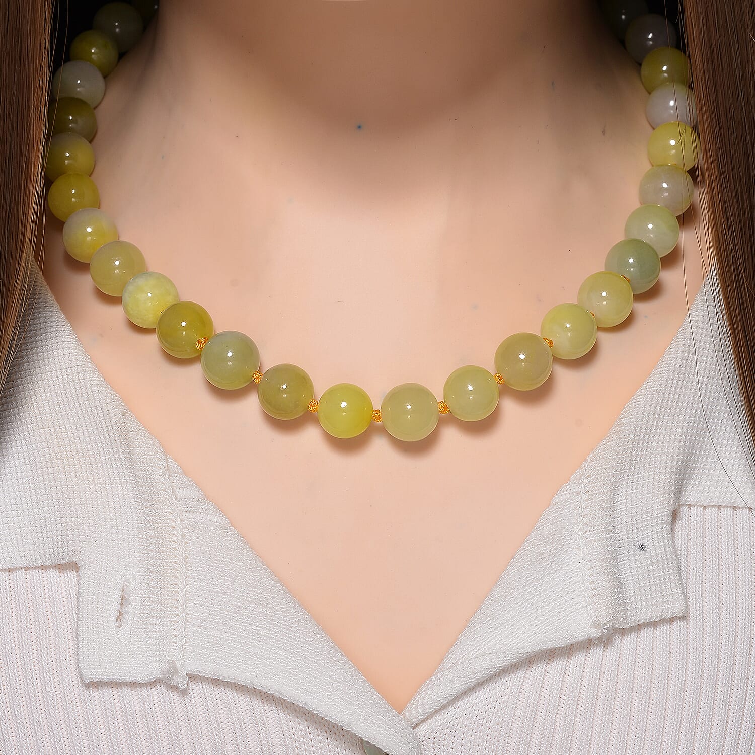 First Time Ever - Bi - Color Jade Necklace (Size - 20) in Yellow Gold Plating Sterling Silver 510.00 Ct.