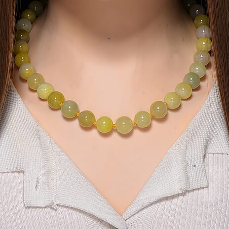 First Time Ever-  Bi-Color Jade Necklace (Size - 20) in Yellow Gold Plating Sterling Silver 510.00 Ct.