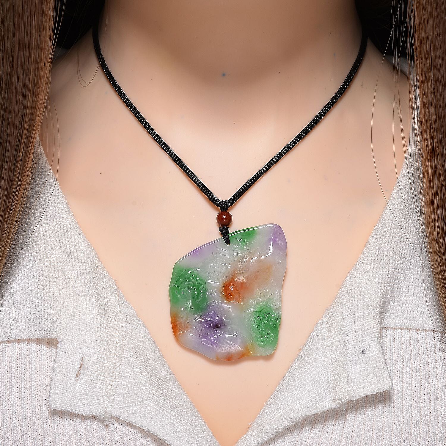 Multi Colour Jade Stone Necklace (Size 28) with Adjustable Thread 100.00 Ct.