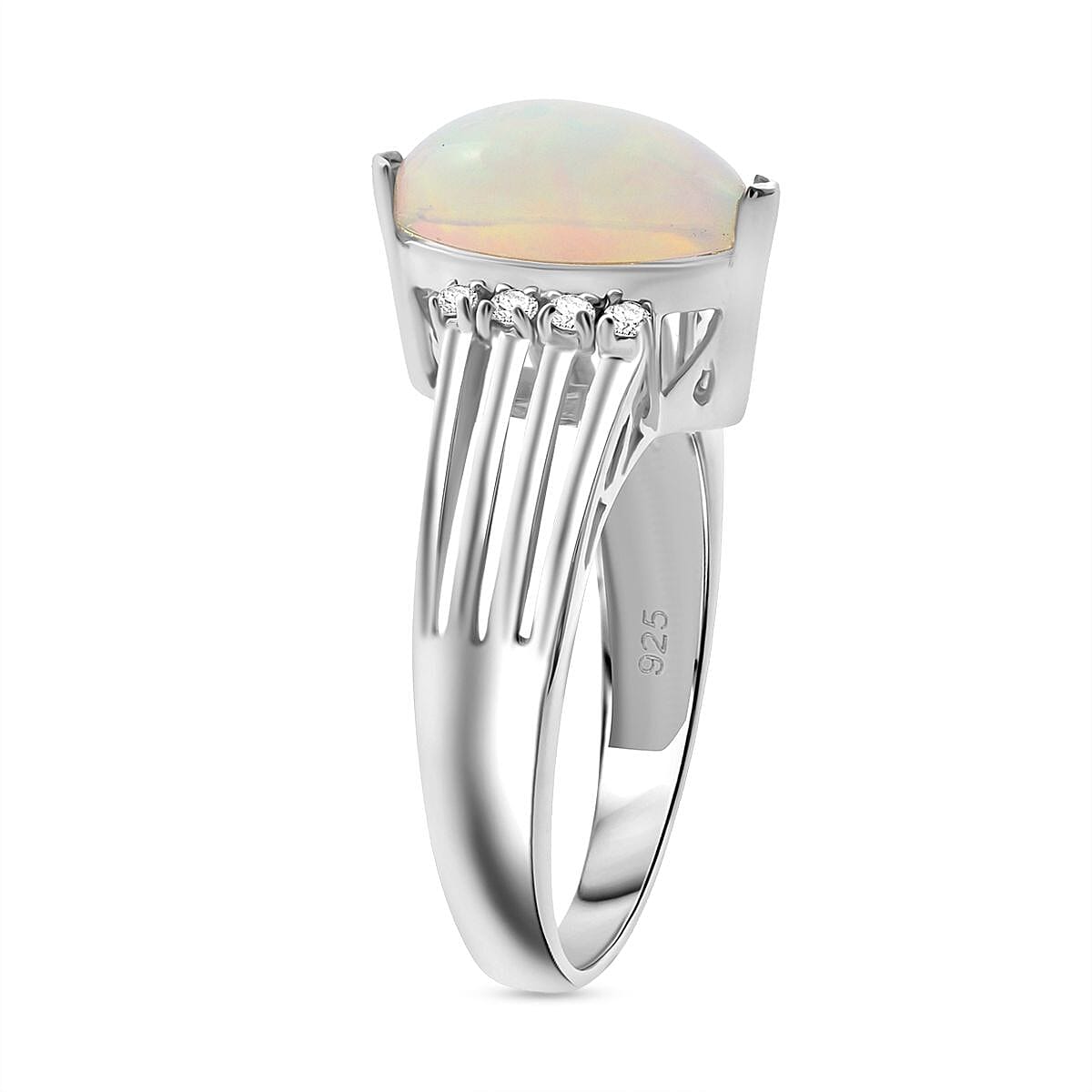 Ethiopian Opal & Moissanite Ring in Rhodium Overlay Sterling Silver 1.38 Ct.