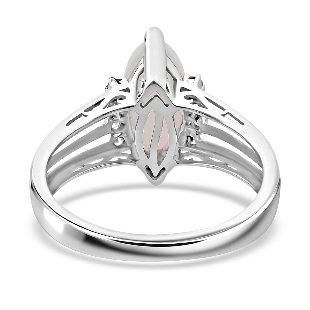 Ethiopian Opal & Moissanite Ring in Rhodium Overlay Sterling Silver 1.38 Ct.