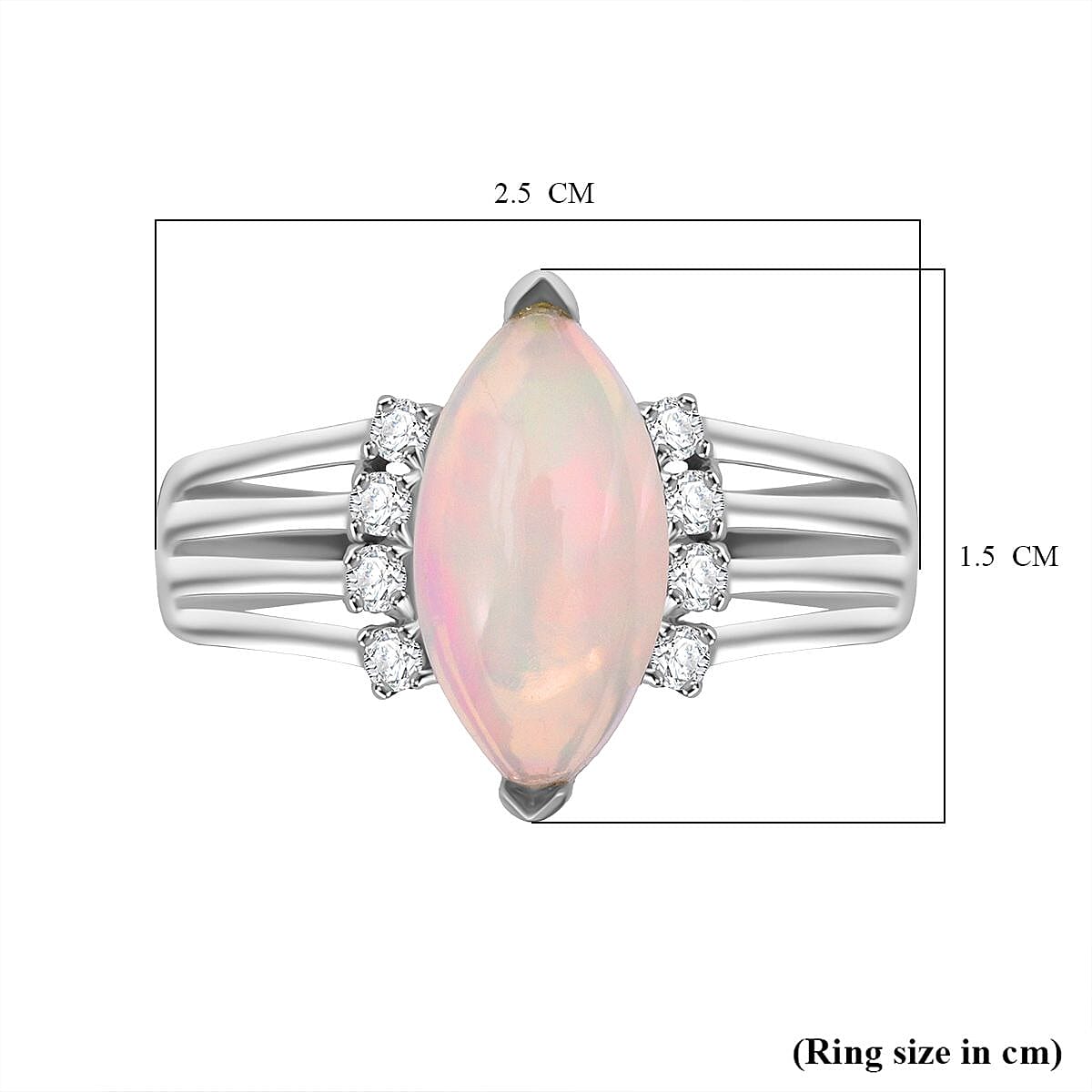 Ethiopian Opal & Moissanite Ring in Rhodium Overlay Sterling Silver 1.38 Ct.