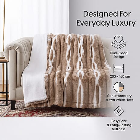 Luxury Pick - Sumptuously Super Soft Double Layered Sherpa Super Large Faux Rabbit Fur Blanket 680 GSM (200 x 150 cm) - Brown & White