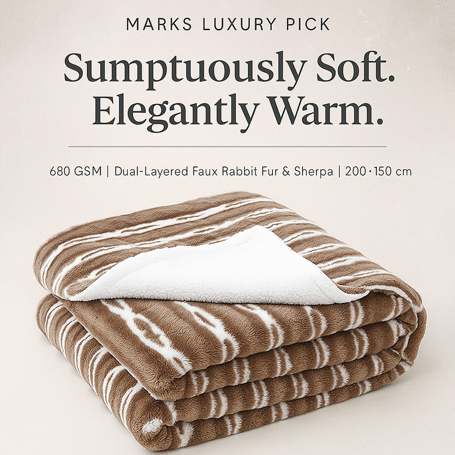 Luxury Pick - Sumptuously Super Soft Double Layered Sherpa Super Large Faux Rabbit Fur Blanket 680 GSM (200 x 150 cm) - Brown & White