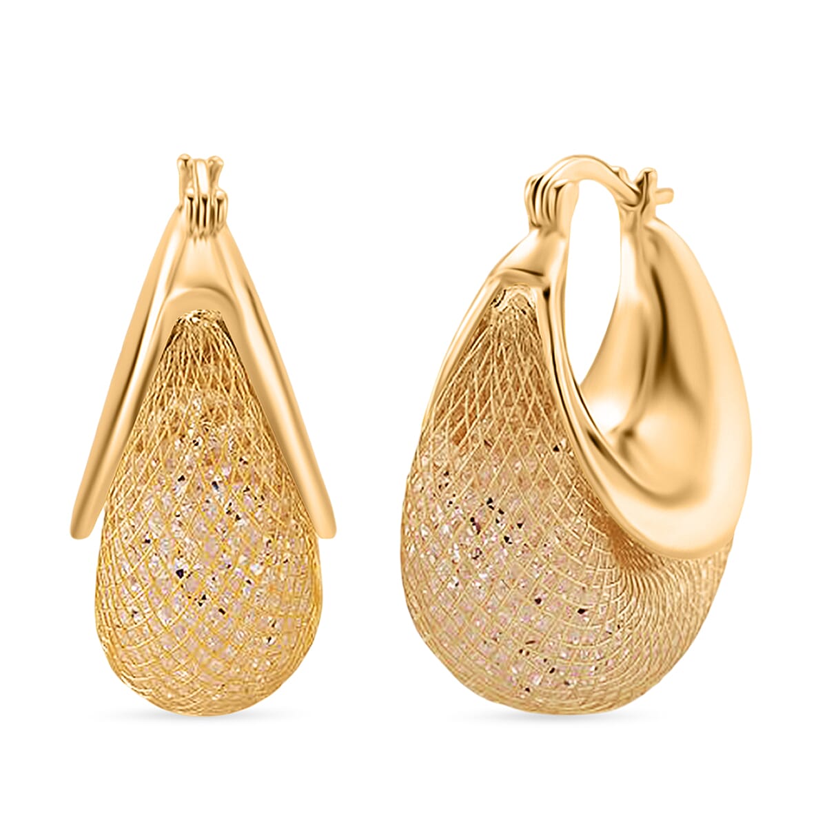 Austrian White Crystal Earrings with Clasp in Yellow Gold Plated