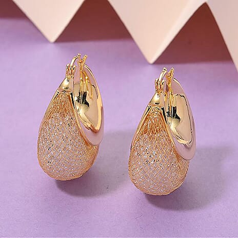 Austrian White Crystal Earrings with Clasp in Yellow Gold Plated