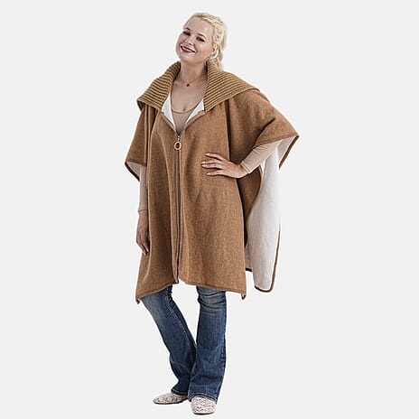 La Marey Zippered Poncho (One Size) - Brown
