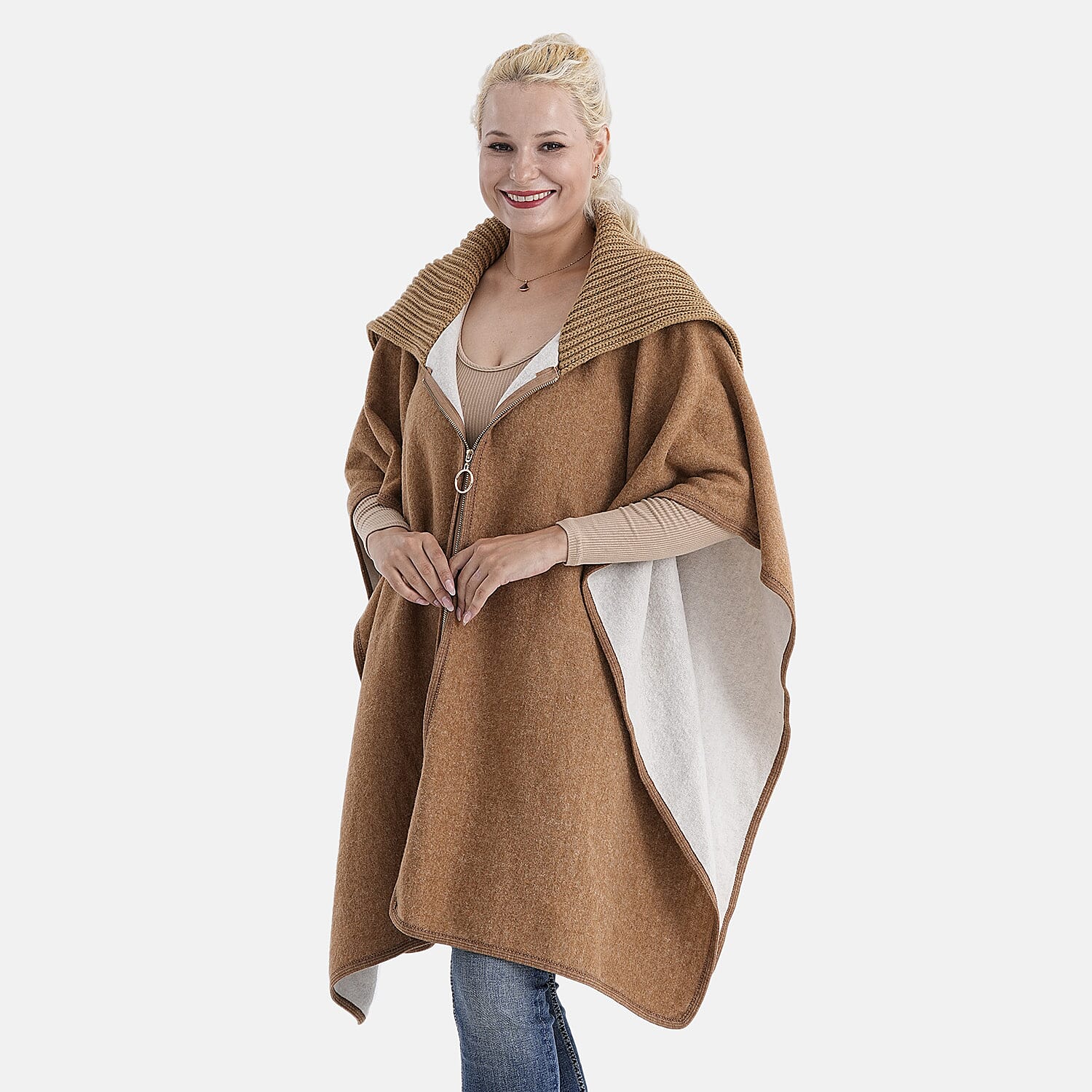 La Marey Zippered Poncho (One Size) - Brown