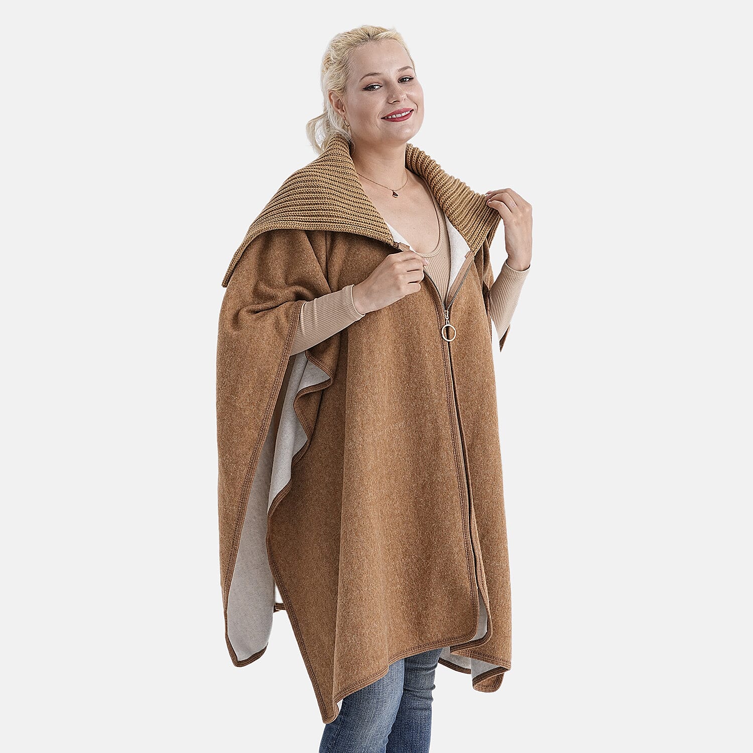 La Marey Zippered Poncho (One Size) - Brown