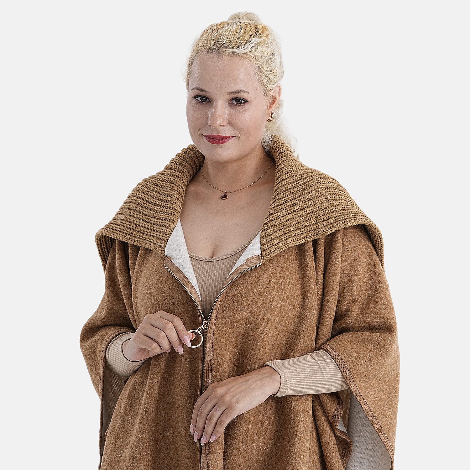 La Marey Zippered Poncho (One Size) - Brown