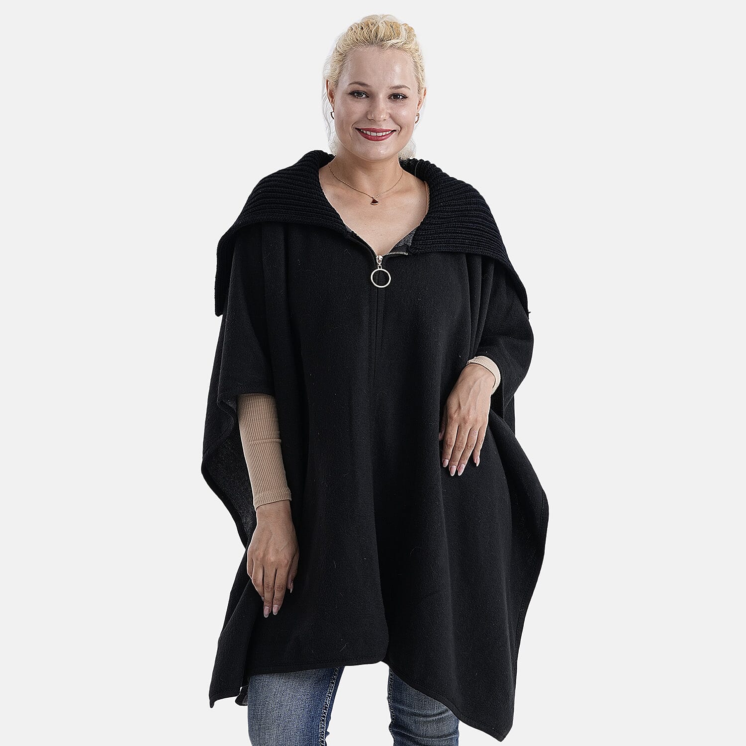 La Marey Zippered Poncho (One Size) - Black