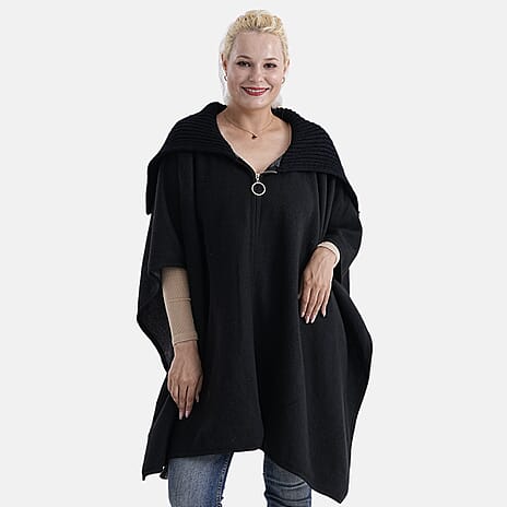 La Marey Zippered Poncho (One Size) - Black