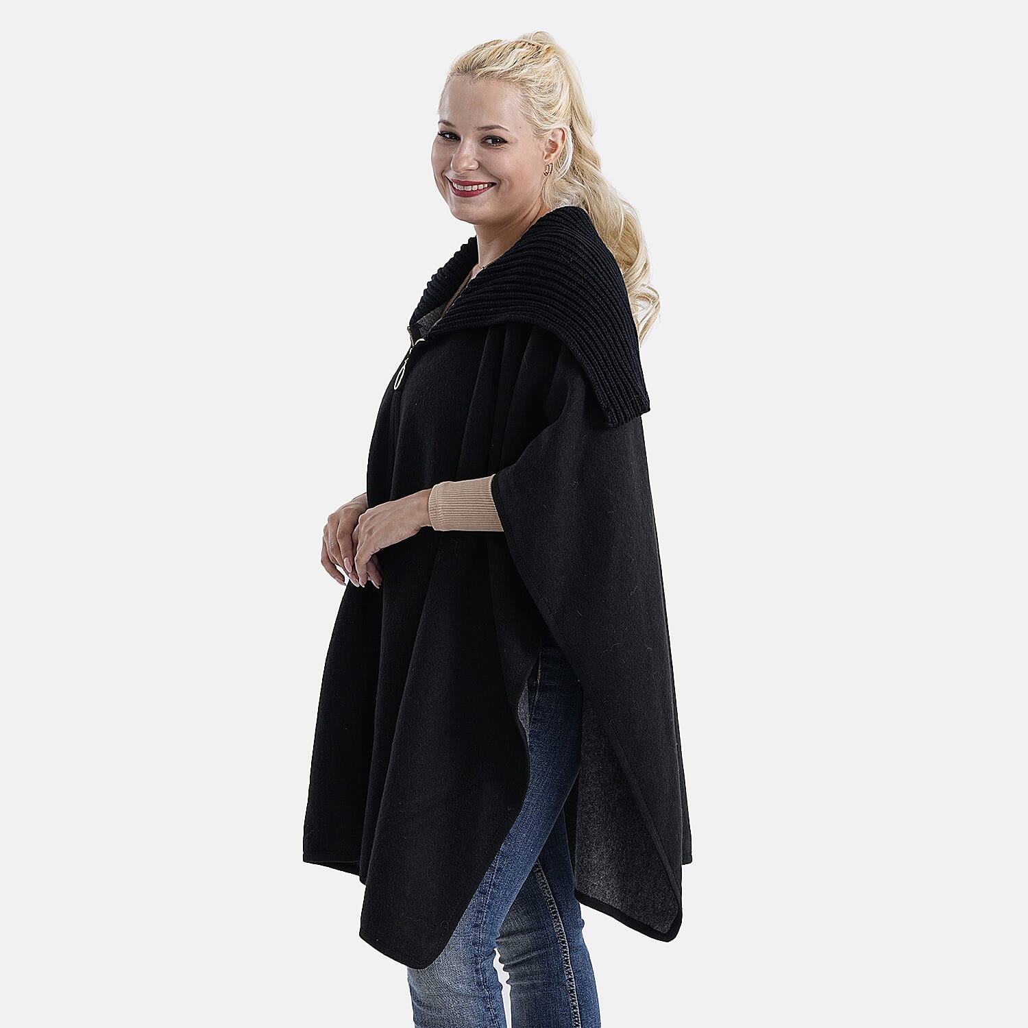 La Marey Zippered Poncho (One Size) - Black