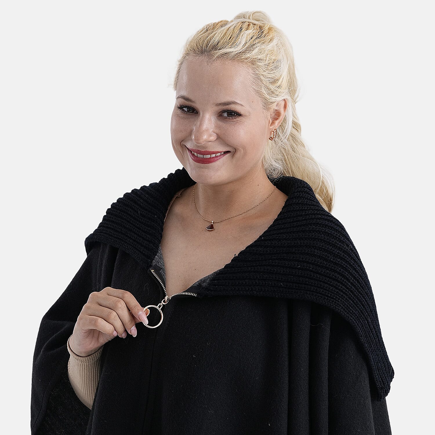 La Marey Zippered Poncho (One Size) - Black