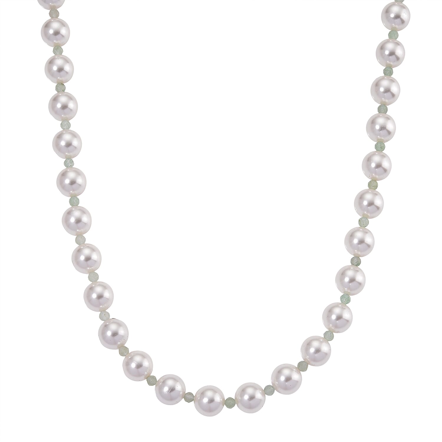 White Shell Pearl & Green Aventurine Necklace (Size 20 - 2 Ext) 349.00 Ct.