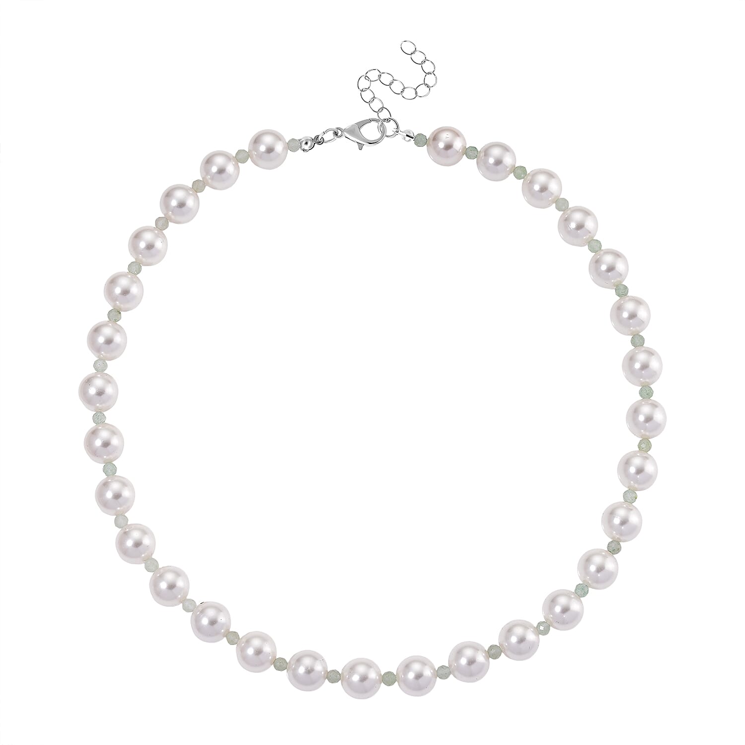 White Shell Pearl & Green Aventurine Necklace (Size 20 - 2 Ext) 349.00 Ct.
