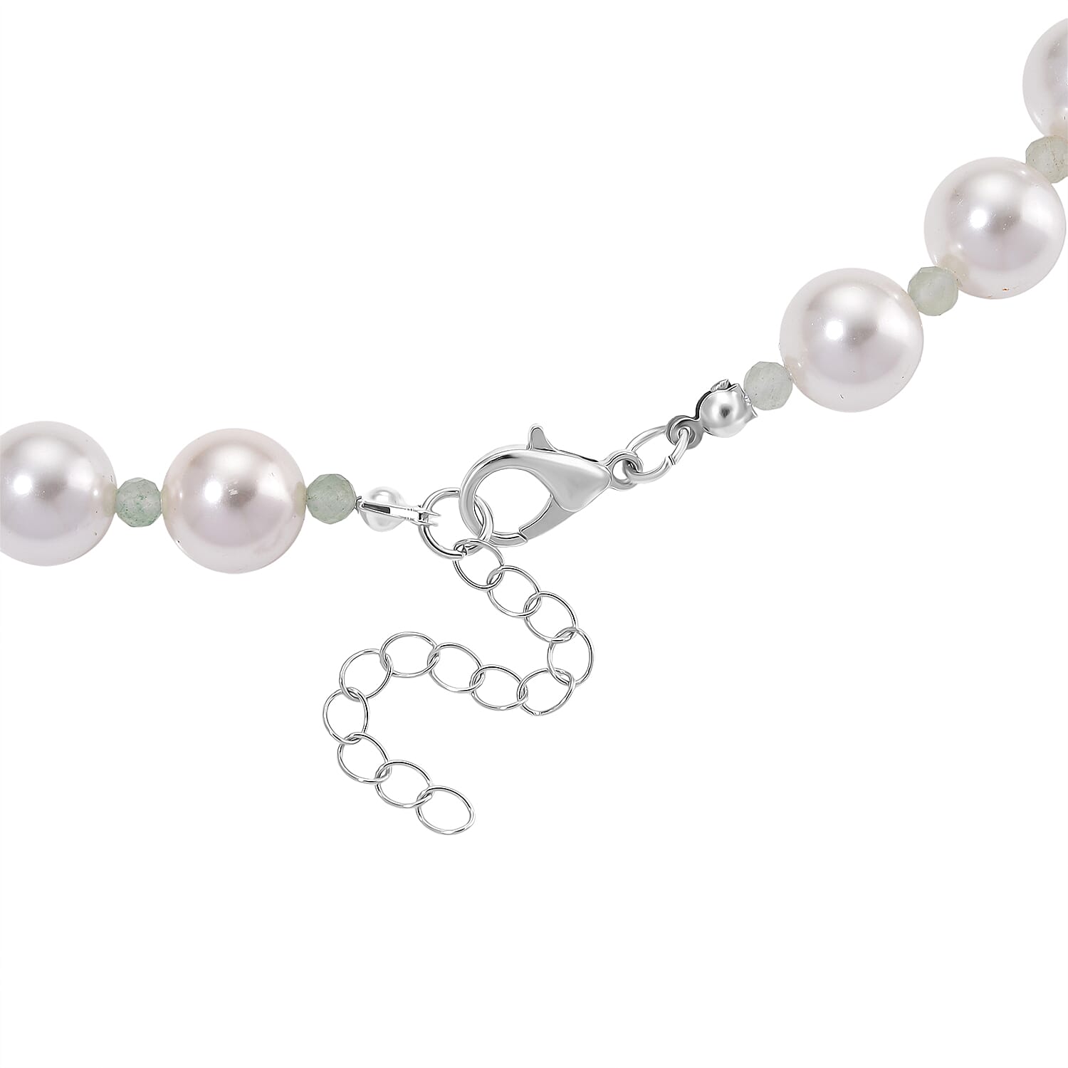 White Shell Pearl & Green Aventurine Necklace (Size 20 - 2 Ext) 349.00 Ct.