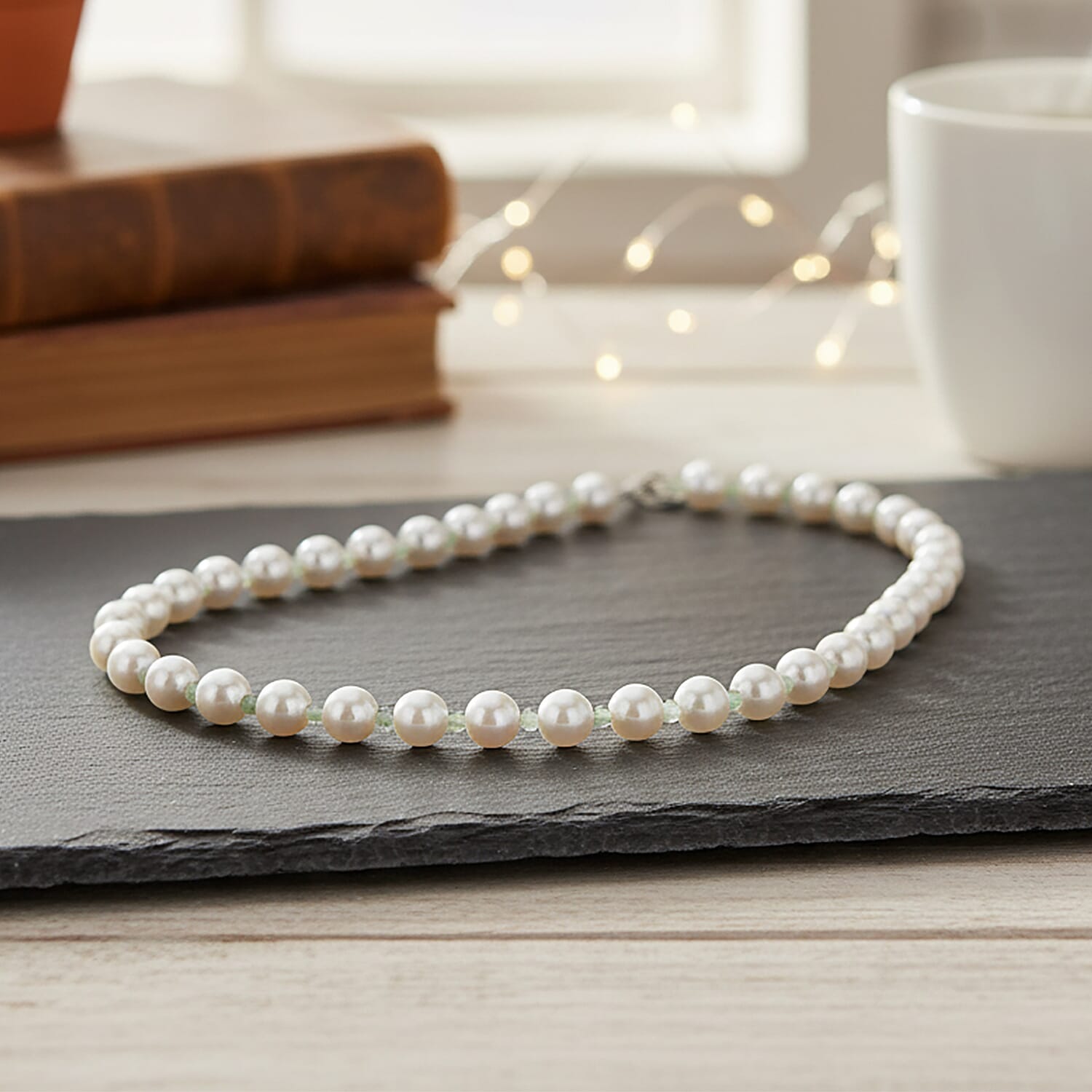 White Shell Pearl & Green Aventurine Necklace (Size 20 - 2 Ext) 349.00 Ct.