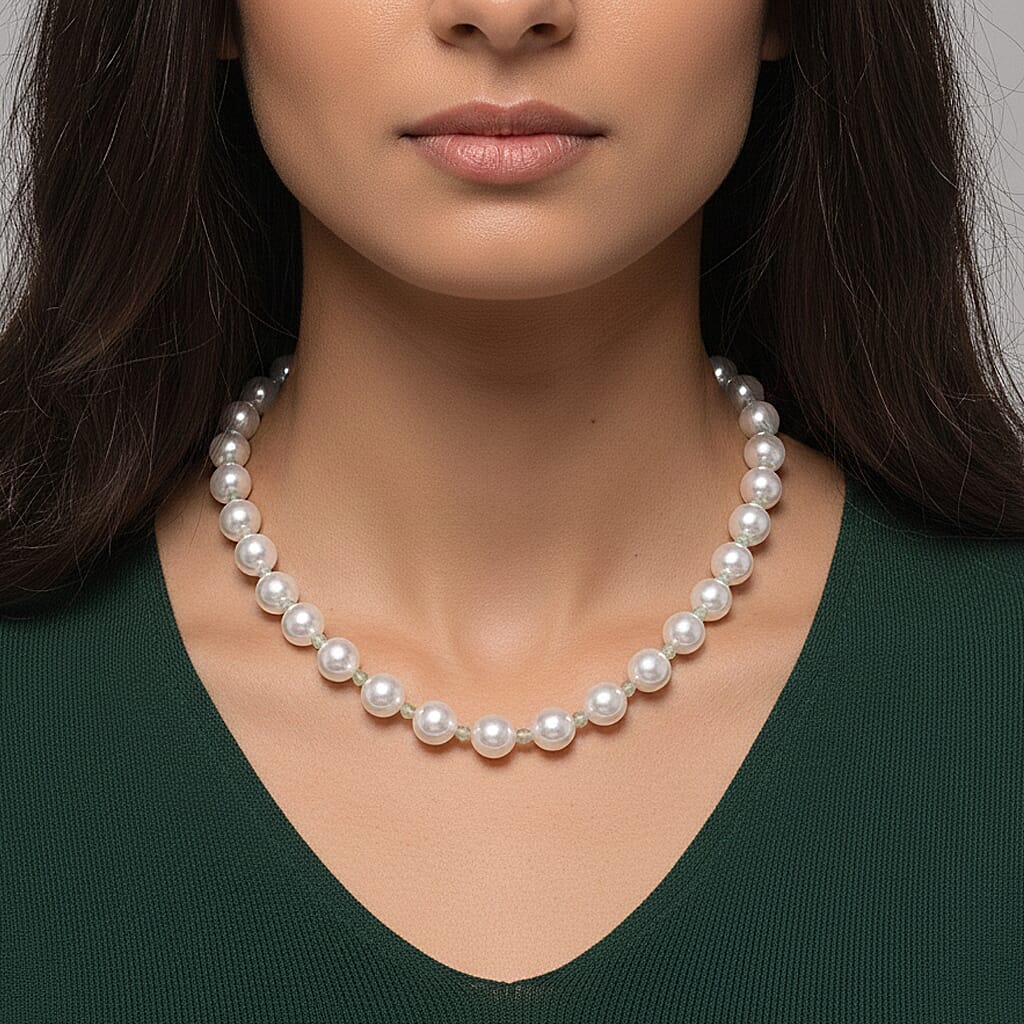 White Shell Pearl & Green Aventurine Necklace (Size 20 - 2 Ext) 349.00 Ct.
