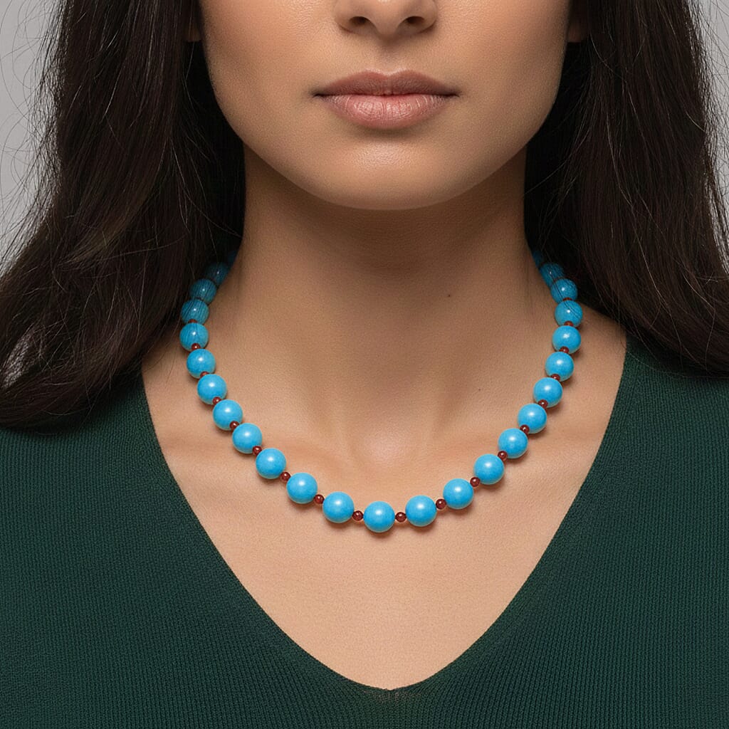 Sleeping Beauty Color Shell Pearl & Red Agate Necklace (Size 20 - 2 Ext) 349.00 Ct.