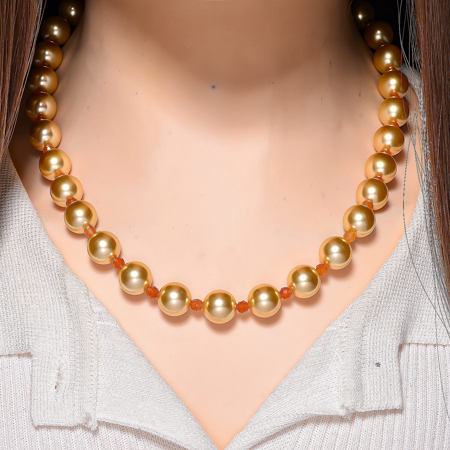 Golden Shell Pearl & Yellow Aventurine Necklace (Size 20 - 2 Ext) 349.00 Ct.