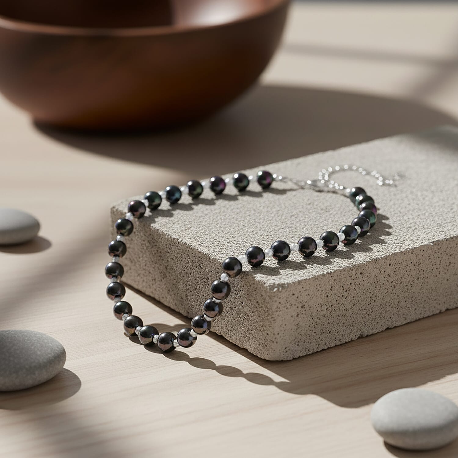 Peacock Color Shell Pearl & White Crystal Quartz Necklace (Size 20 - 2 Ext) 349.00 Ct.