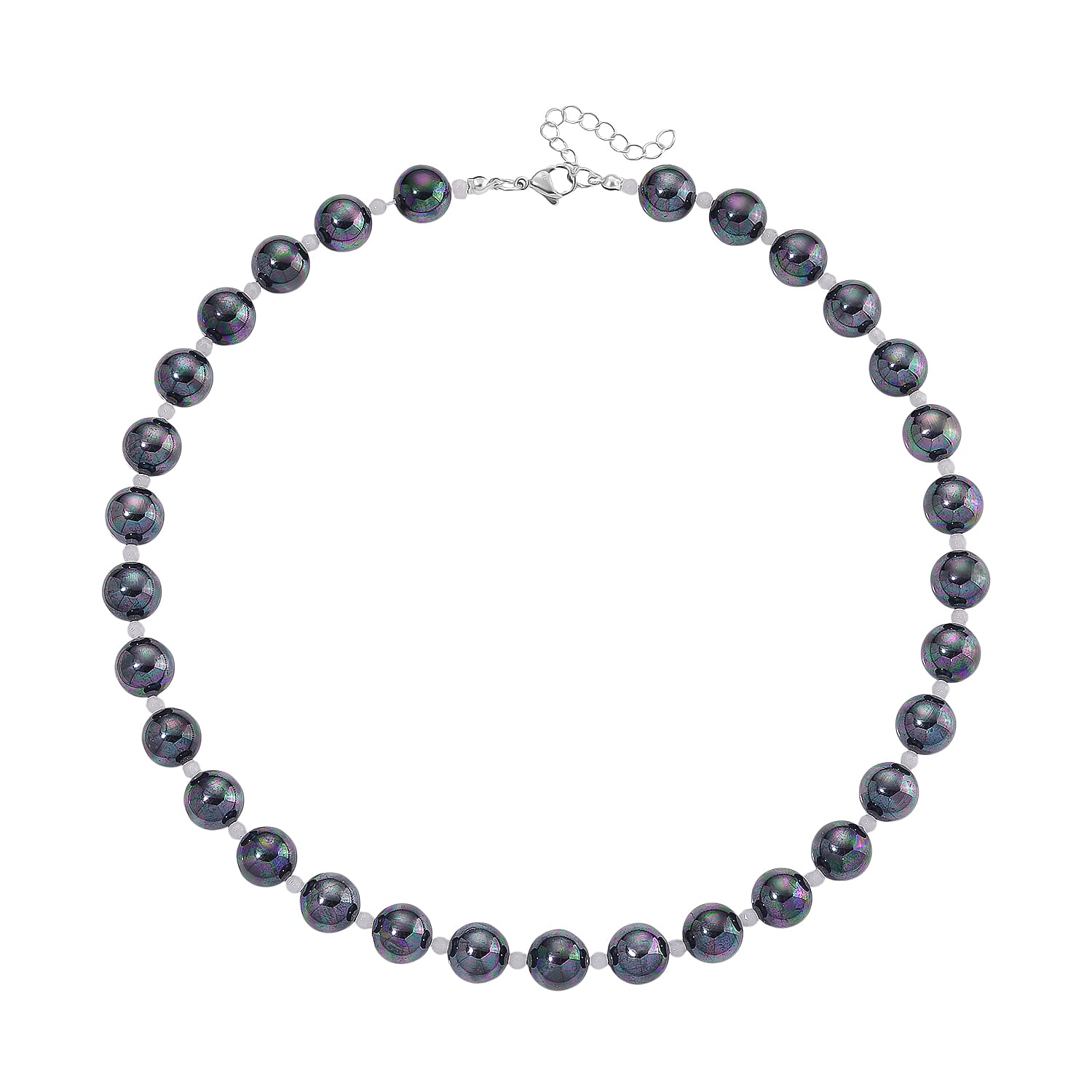 Peacock Color Shell Pearl & White Crystal Quartz Necklace (Size 20 - 2 Ext) 349.00 Ct.