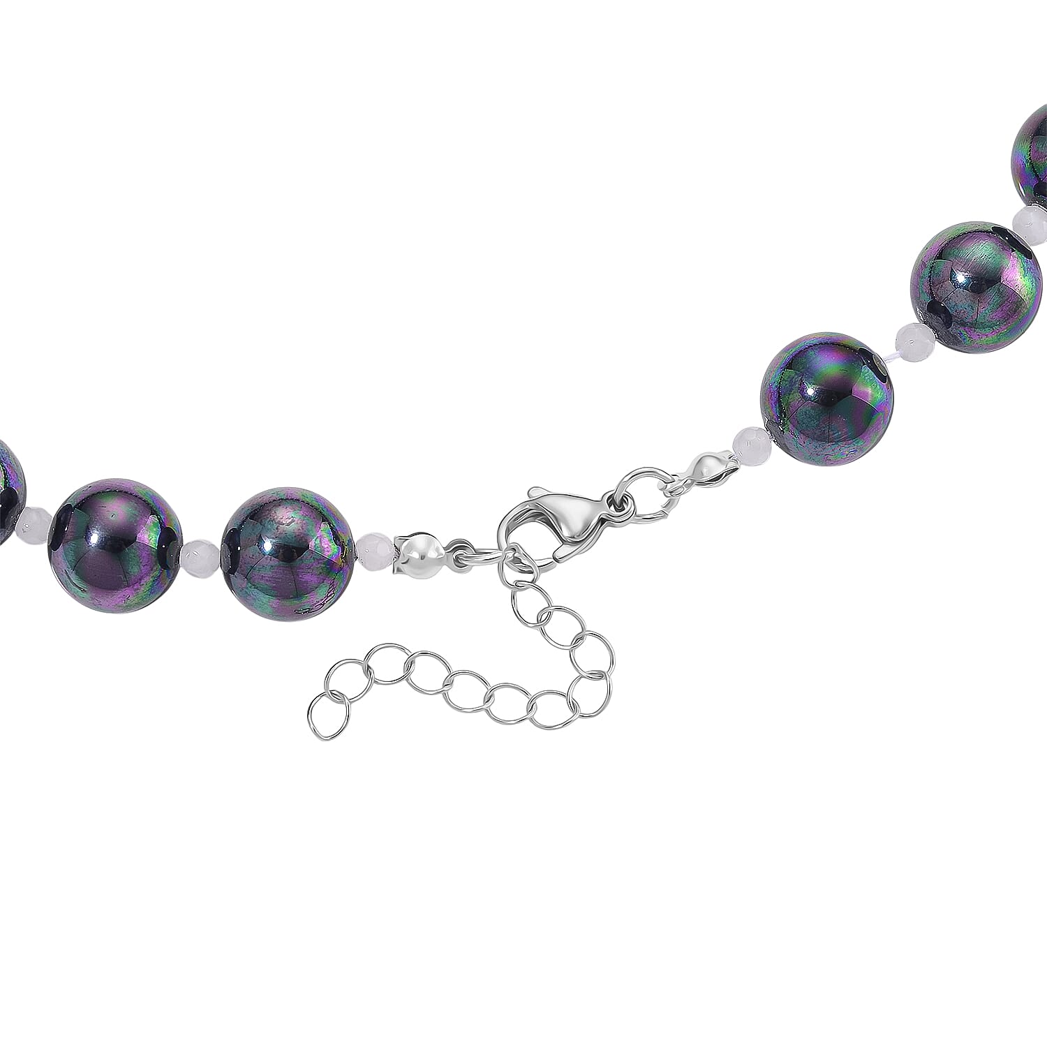 Peacock Color Shell Pearl & White Crystal Quartz Necklace (Size 20 - 2 Ext) 349.00 Ct.