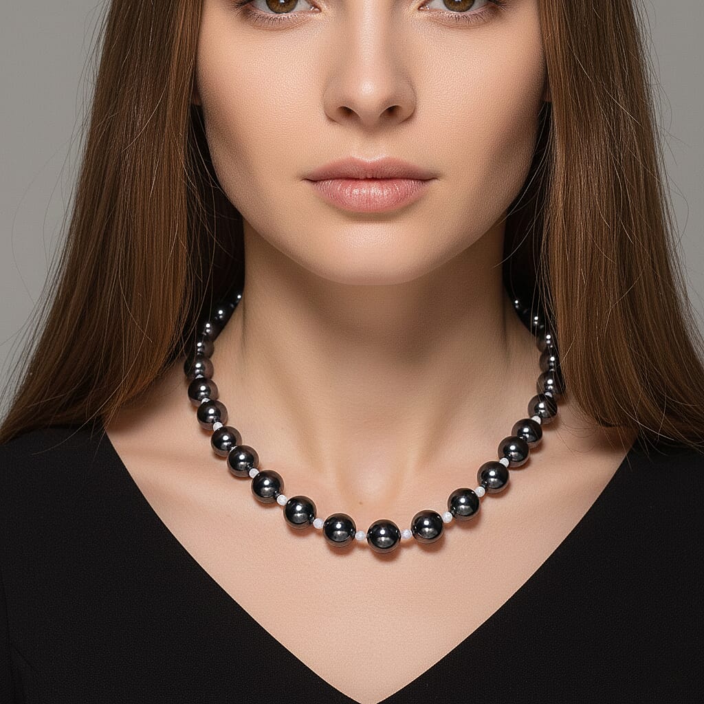 Peacock Color Shell Pearl & White Crystal Quartz Necklace (Size 20 - 2 Ext) 349.00 Ct.